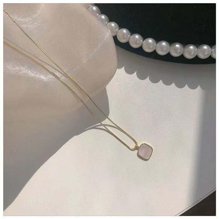 Vòng cổ mặt đá opal hình vuông đơn giản thời trang