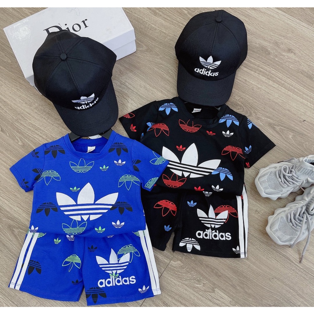 Xả hàng, Bộ cộc tay bé trai, bộ ba lá in tràn TẶNG KÈM MŨ cho bé