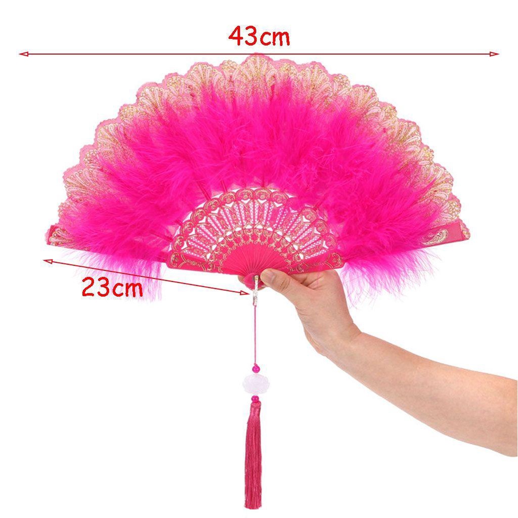 1 Quạt Lông Vũ Gấp Gọn Màu Sắc Tươi Sáng Kèm Phụ Kiện Hóa Trang Lolita