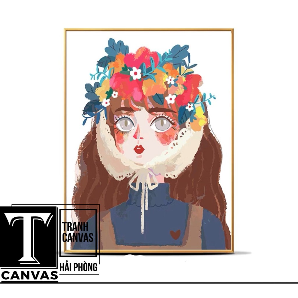 Tranh canvas treo tường phòng khách, tranh hiện đại nghệ thuật Cô gái cầm hoa CG85-93