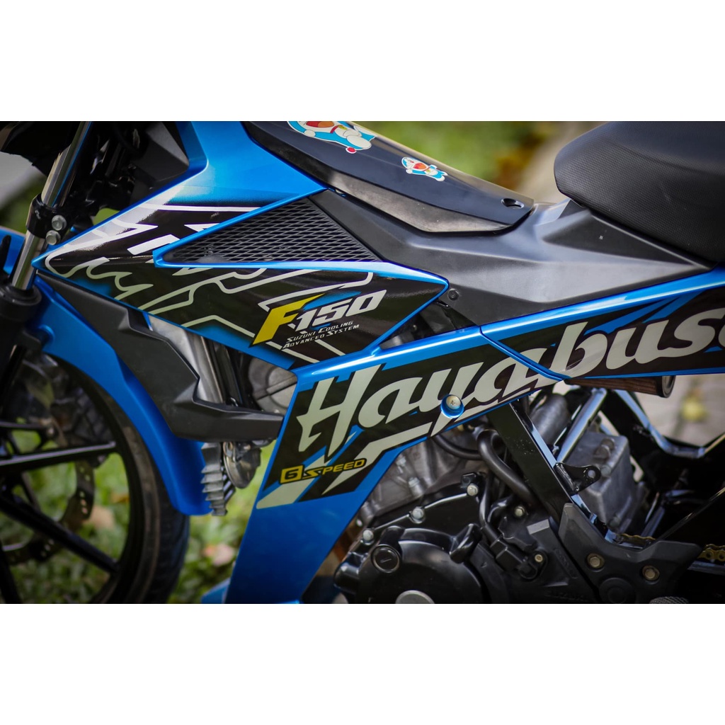 Tem Rời Dán Xe Satria Fi - Raider Fi Mẫu Hayabusa Xanh Đen Trắng Chữ Satria F150 Hàng 3 Lớp Chất Lượng Cao .Team Decal
