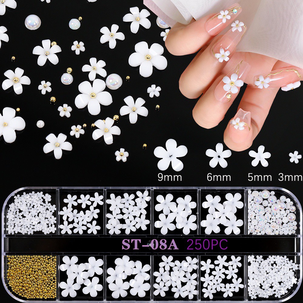 [Hàng mới về] Phụ kiện trang trí móng tay nghệ thuật hình hoa năm cánh 3D xinh xắn