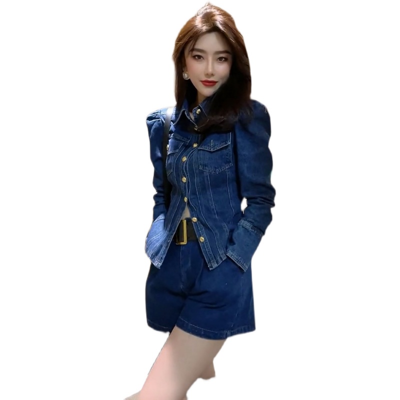 Áo khoác denim IELGY ôm dáng vừa vặn tay dài phong cách retro thời trang cá tính dành cho nữ