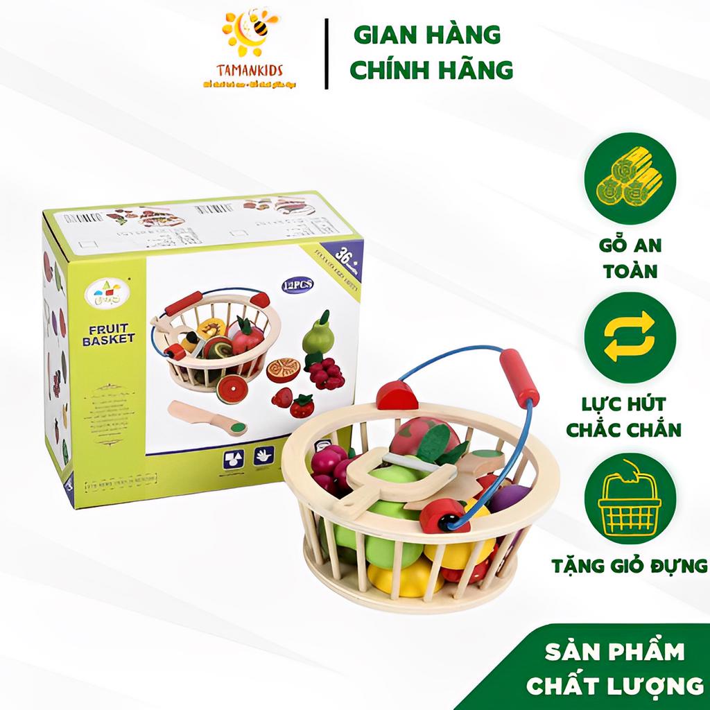 Đồ Chơi Cắt Hoa Quả Rau Củ Cho Bé Bằng Gỗ Siêu Đẹp Có Nam Châm Kèm Giỏ Đựng Tiện Lợi