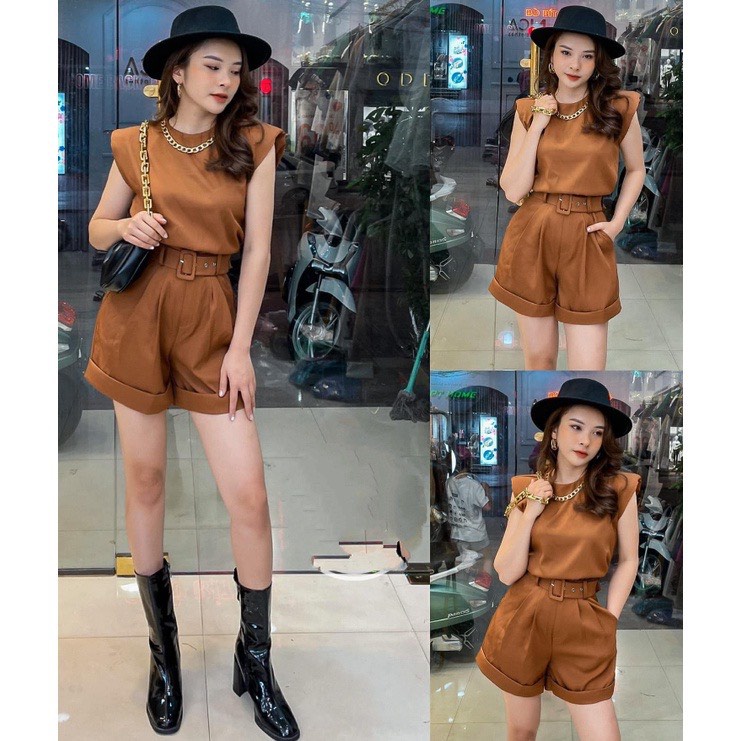 Set sơ mi tay dơi kèm đai thắt eo dây xích TH10523