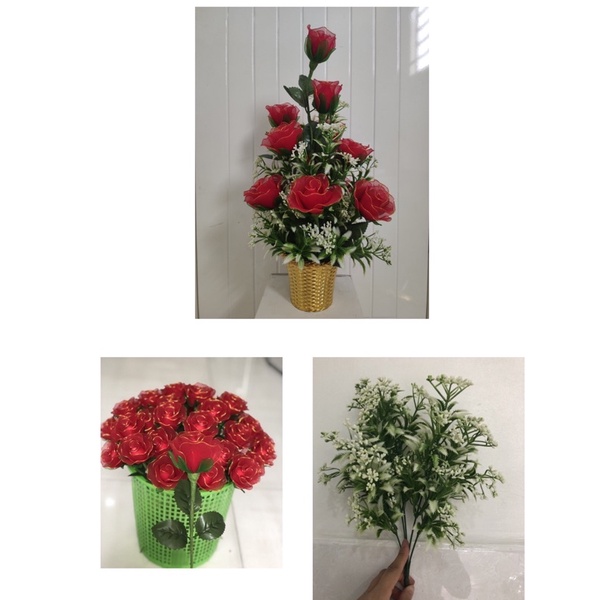 Combo 9 bông hoa và 2 bụi cỏ điểm