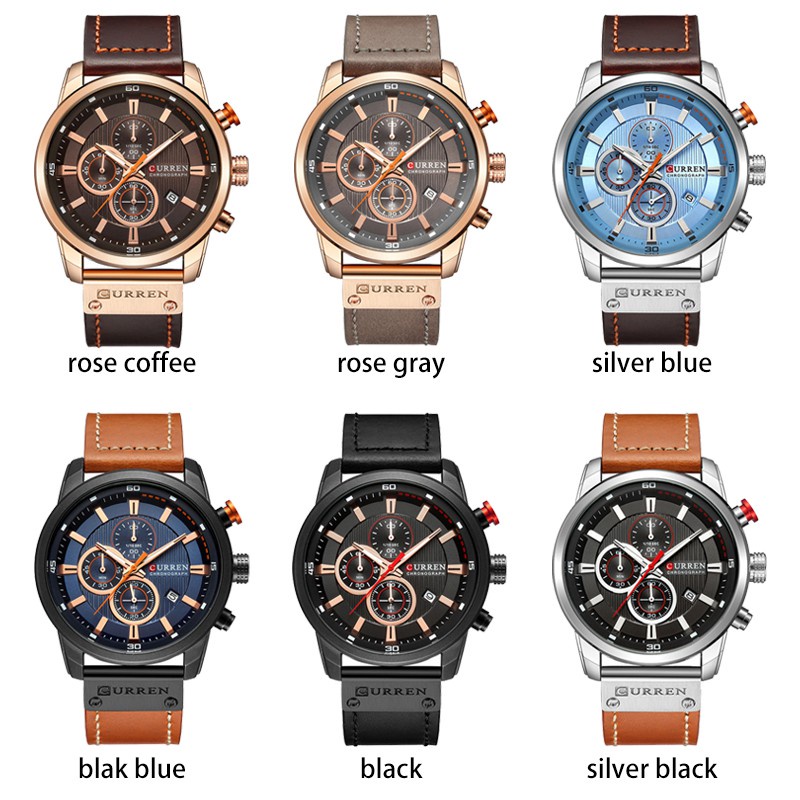 Đồng Hồ Quartz Curren Trang Trí Chữ Chronograph Với Dây Đeo Da 8291
