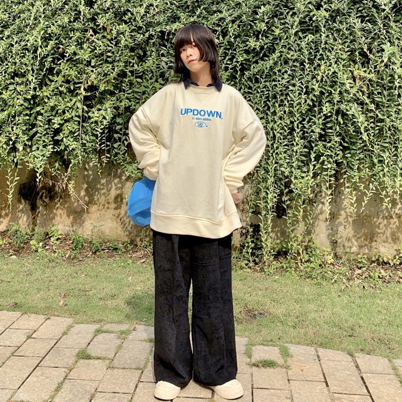 Áo sweater UPDOWN thêu logo sắc nét chất vải chân cua dày dặn