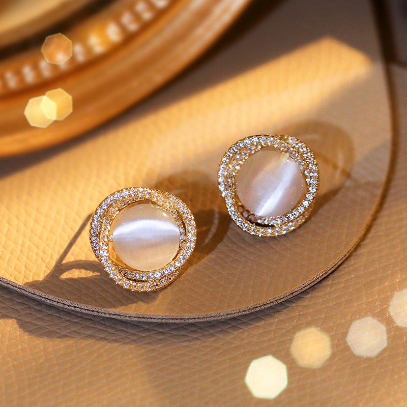 [Jiudolan] Khuyên Tai Tròn Đính Đá Opal Tinh Tế Cho Nữ