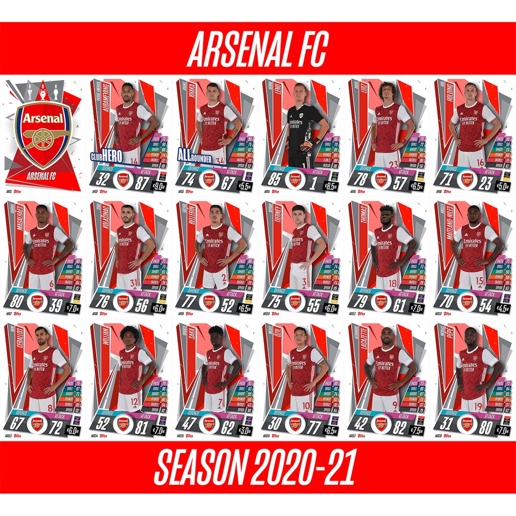 Set 18 Thẻ In Match Attax 2020-21 Arsenal Size UK