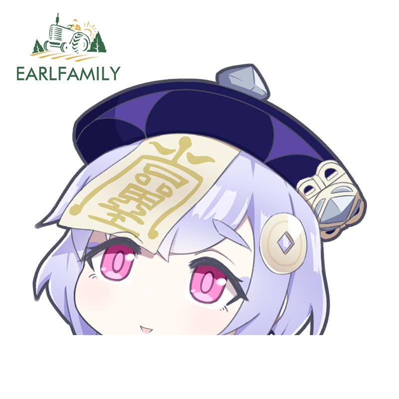 Earlfamily 13cm QiQi Ngộ nghĩnh Peeker Xe Dán Genshin Tác Động Anime Xe Đề Can Vinyl Xe Bọc Decal Trang Trí Chống Thấm Nước