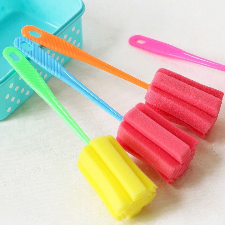 Dụng cụ cọ rửa cốc chén bình sữa bằng bọt biển nhiều màu sắc