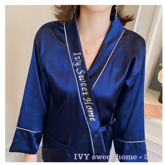 Kimono Nữ Lụa Dài - Bộ Ngủ Dài TayThu Đông  BIG SIZE XL Lụa Băng Mềm Mại - IVY079