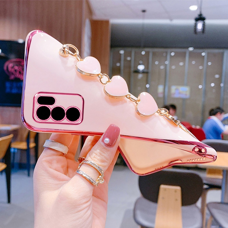 Ốp Điện Thoại Kết Cấu Sang Trọng Có Vòng Tay Trái Tim Cho OPPO Reno 6 5G Reno 6Z 5G