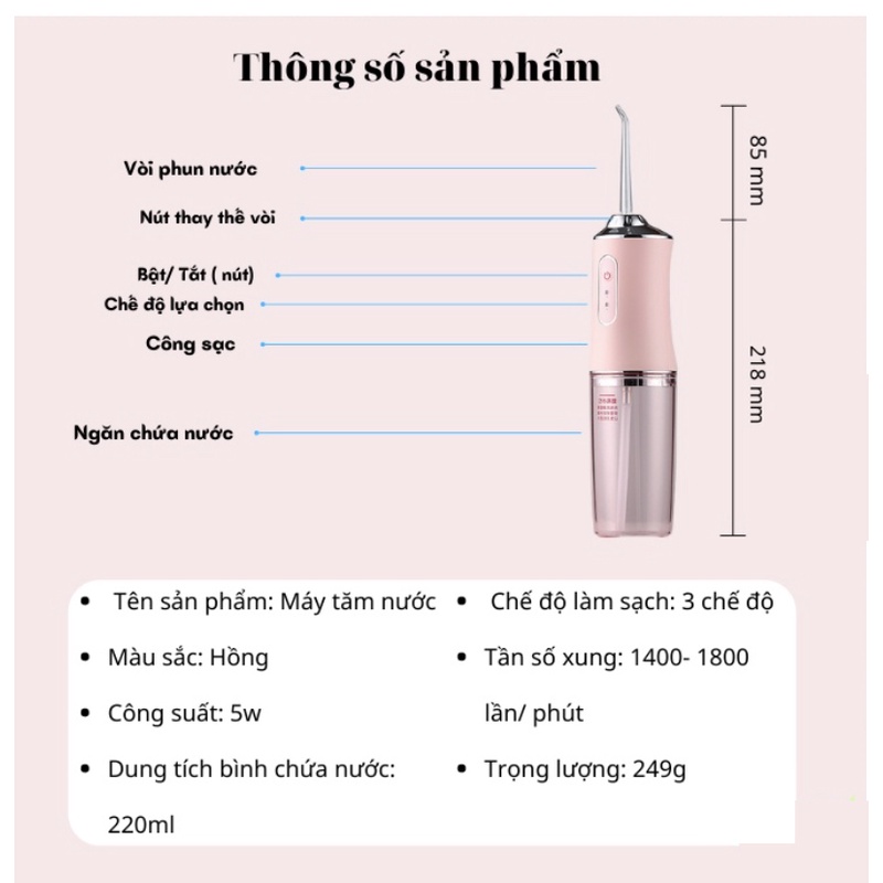 Tăm Nước Nha Khoa Oral Irrigator - Máy Tăm Nước Cầm Tay Vệ Sinh Răng Miệng Công Nghệ Châu Âu BH 12 Tháng - BENTEX