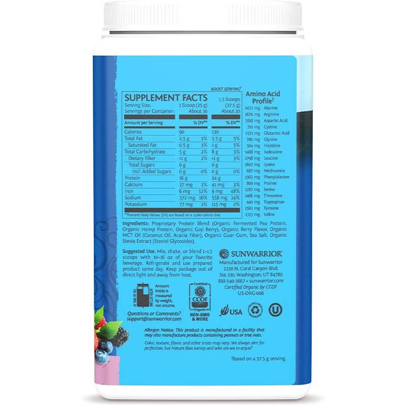 Bột Protein Thực Vật Hữu Cơ SunWarrior 750g