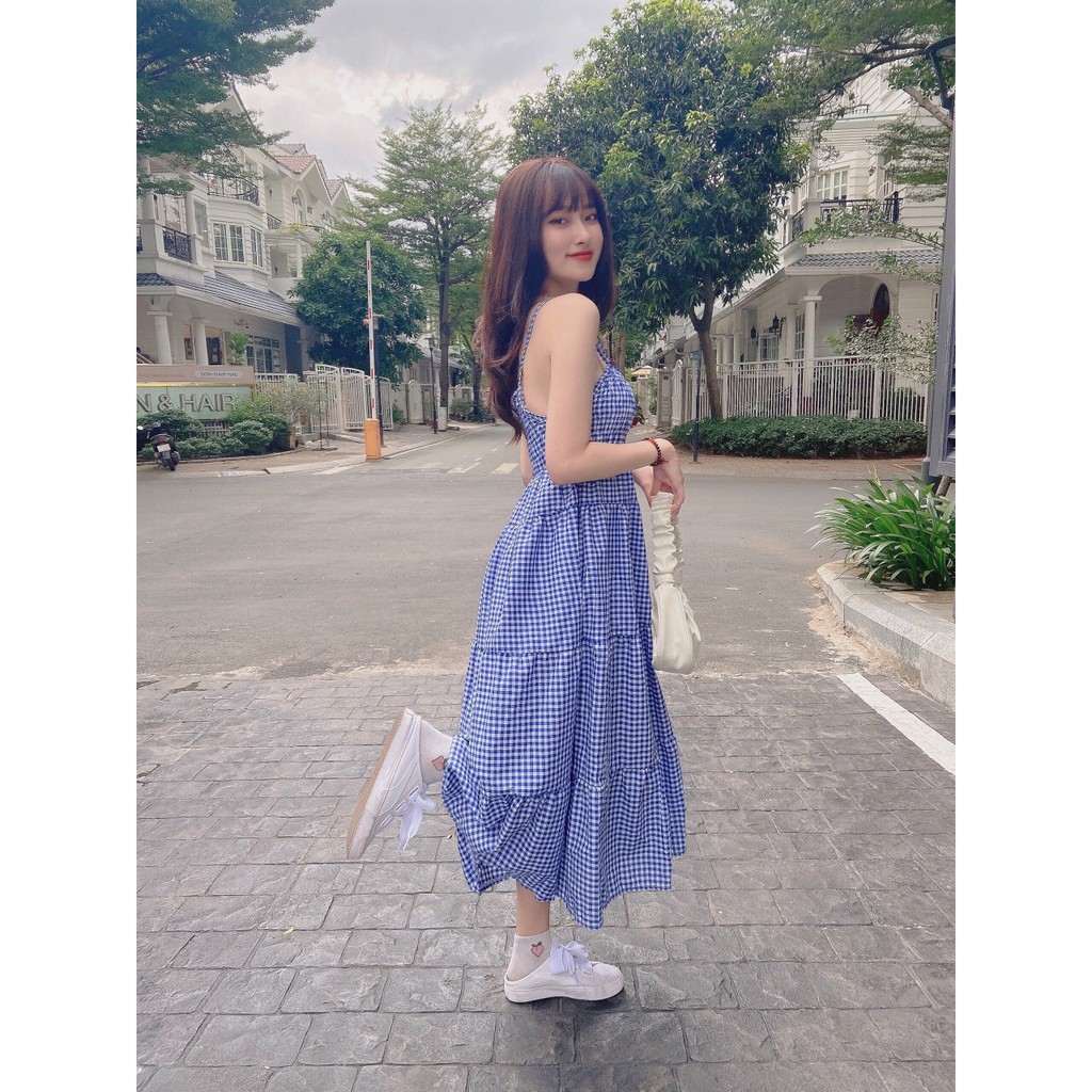 Váy kẻ babydoll 2 dây chun ngưc 🛑FREESHIP🛑 Đầm babydoll kẻ dáng dài tiểu thư AD112 | BigBuy360 - bigbuy360.vn