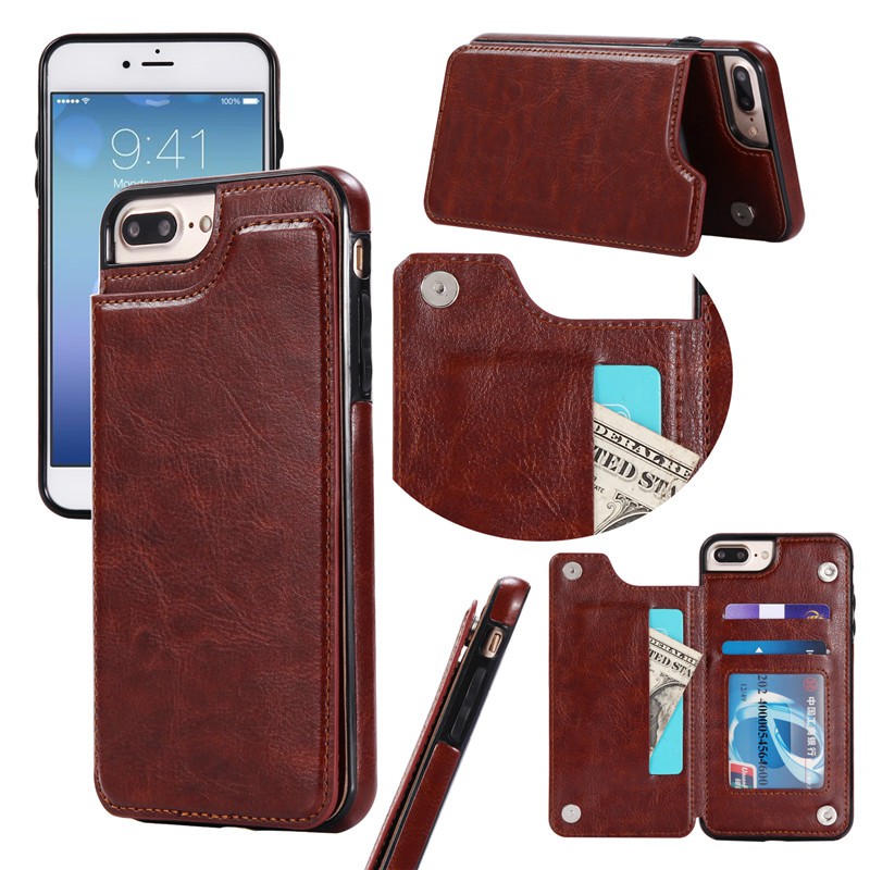 Ốp điện thoại bằng da tích hợp ví gập đựng thẻ màu trơn dành cho iPhone 5/5S/6/6S/6+/6S+/7/8/7+/8+ | BigBuy360 - bigbuy360.vn