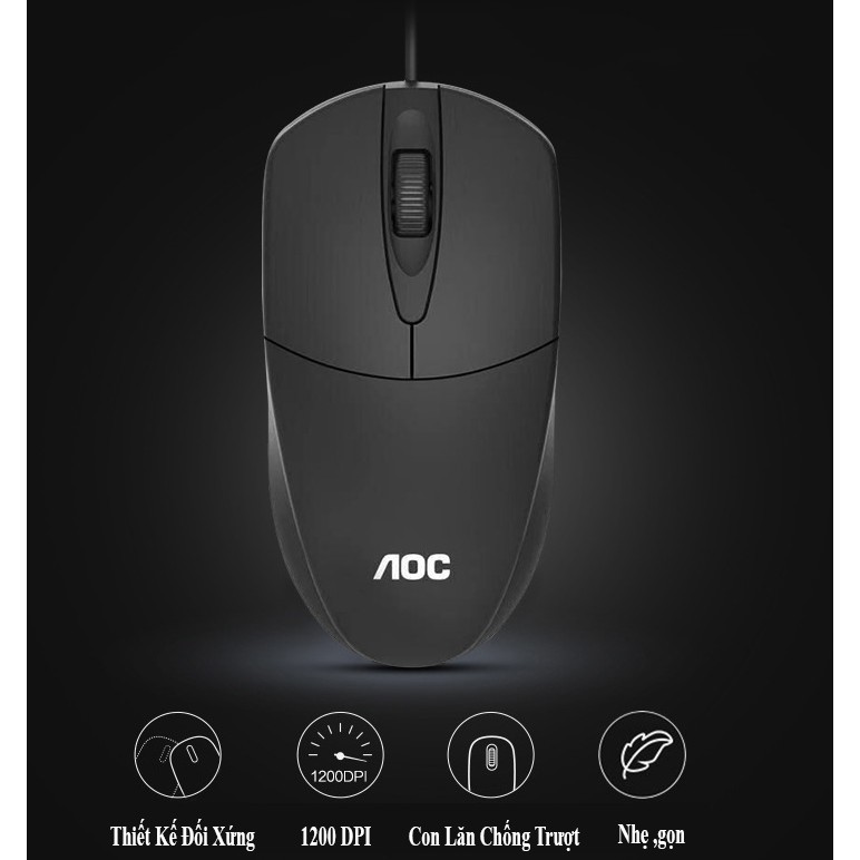 Chuột Laptop AOC MS121 có dây dành cho Laptop độ nhạy 1200 DPI BẢO HÀNH LỖI 1 ĐỔI 1,Chuột máy tính giá rẻ Ditech88