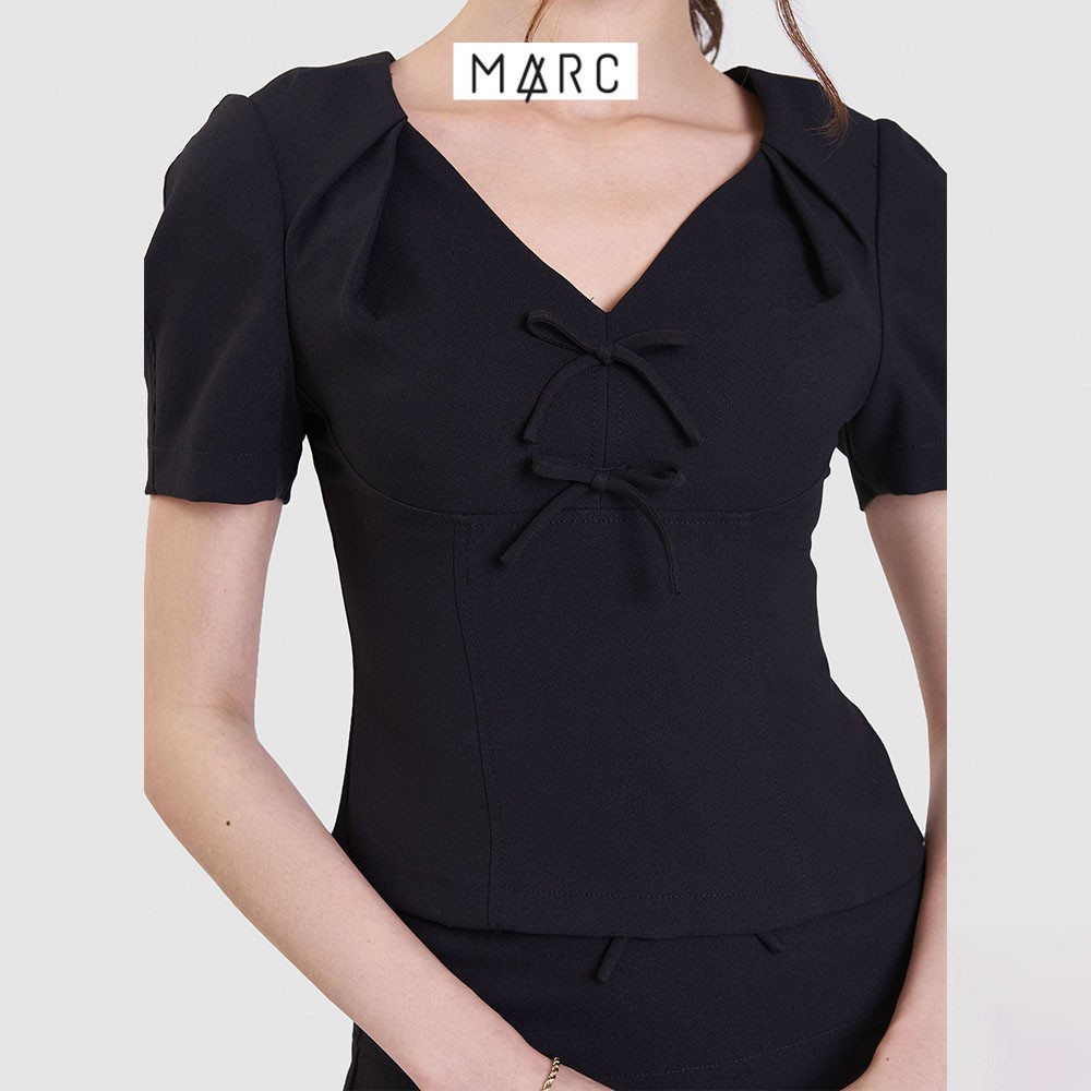 Áo kiểu nữ MARC FASHION cổ tim tay ngắn nhấn 2 nơ