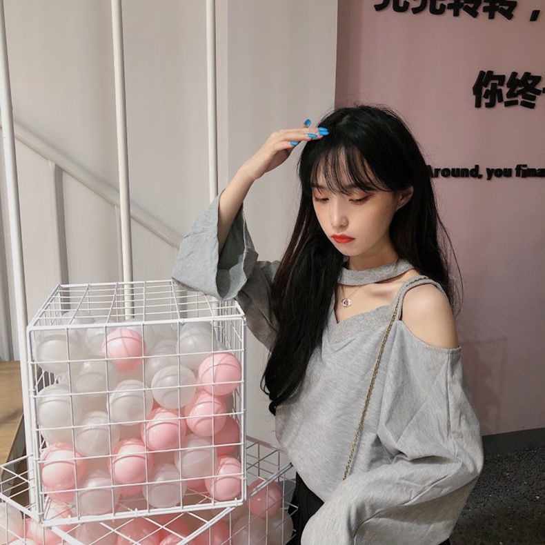 Áo Kiểu Tay Dài Cổ Chữ V Hở Vai Phong Cách Trẻ Trung Quyến Rũ Cho Bạn Gái