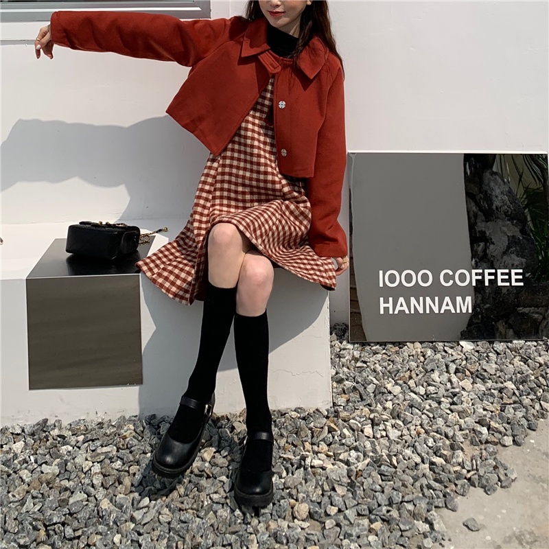 Đầm Len Không Tay Họa Tiết Sọc Caro Thời Trang Sành Điệu Cho Nữ