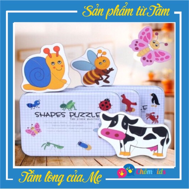 Bộ Ghép Hình Hộp Sắt 2 Mảnh Shapes Puzzle Thông Minh Cho Bé