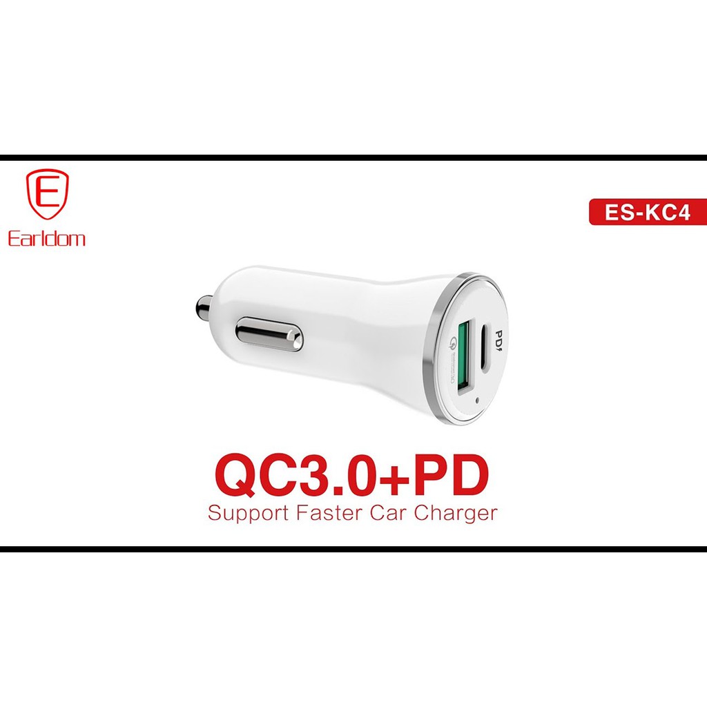 Tẩu sạc nhanh trên ô tô kèm dây xạc IP KC4, bộ củ cốc sạt xe hơi xe tải Qc 3.0 cổng typeC cho iphone PD - CEON shop