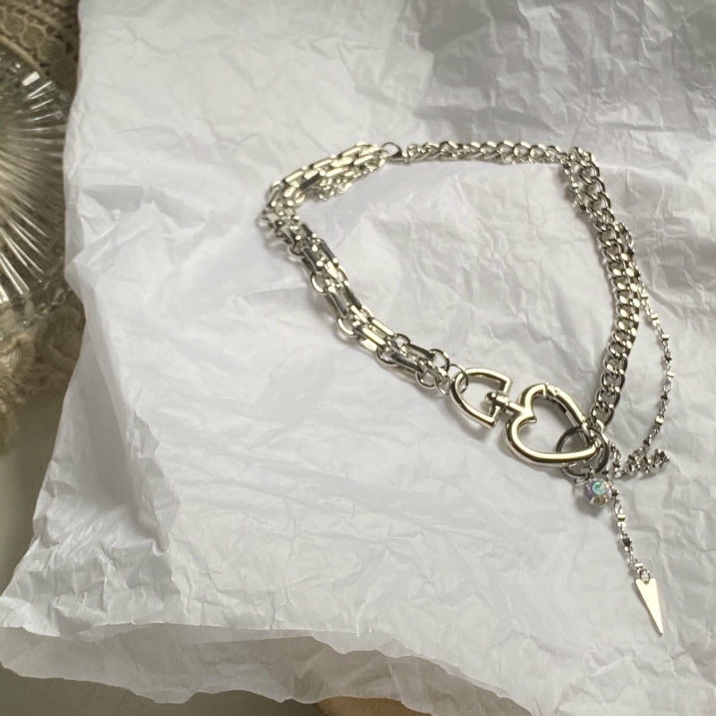 Dây Chuyền Mặt Hình Ổ Khóa Trái Tim Đính Đá Pha Lê Phong Cách Harajuku