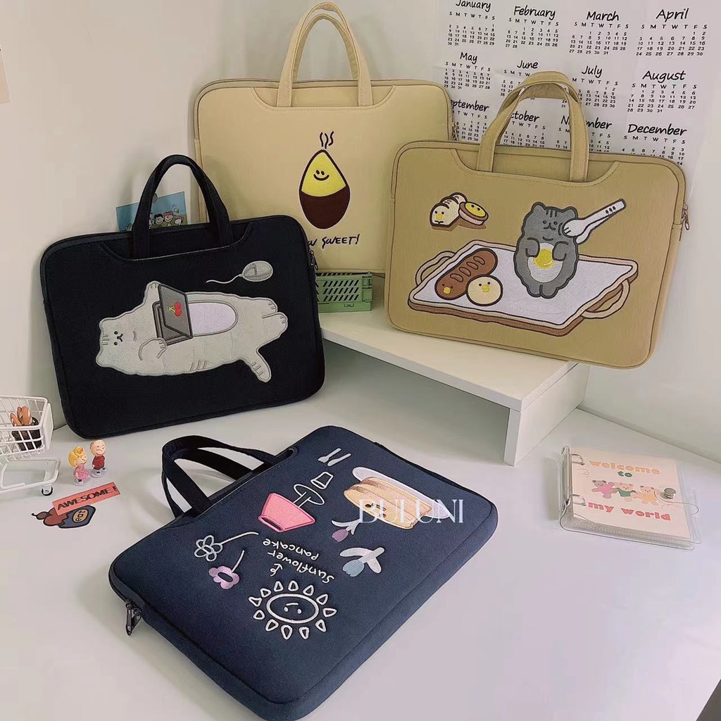 Túi đựng laptop 13.3 14.1 15 16.1 inch thêu hình mèo lười xinh xắn