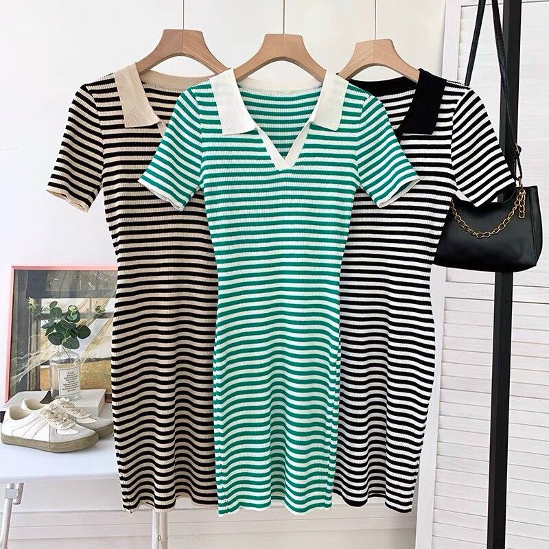 Váy len motoghi kẻ ôm body hàng QC