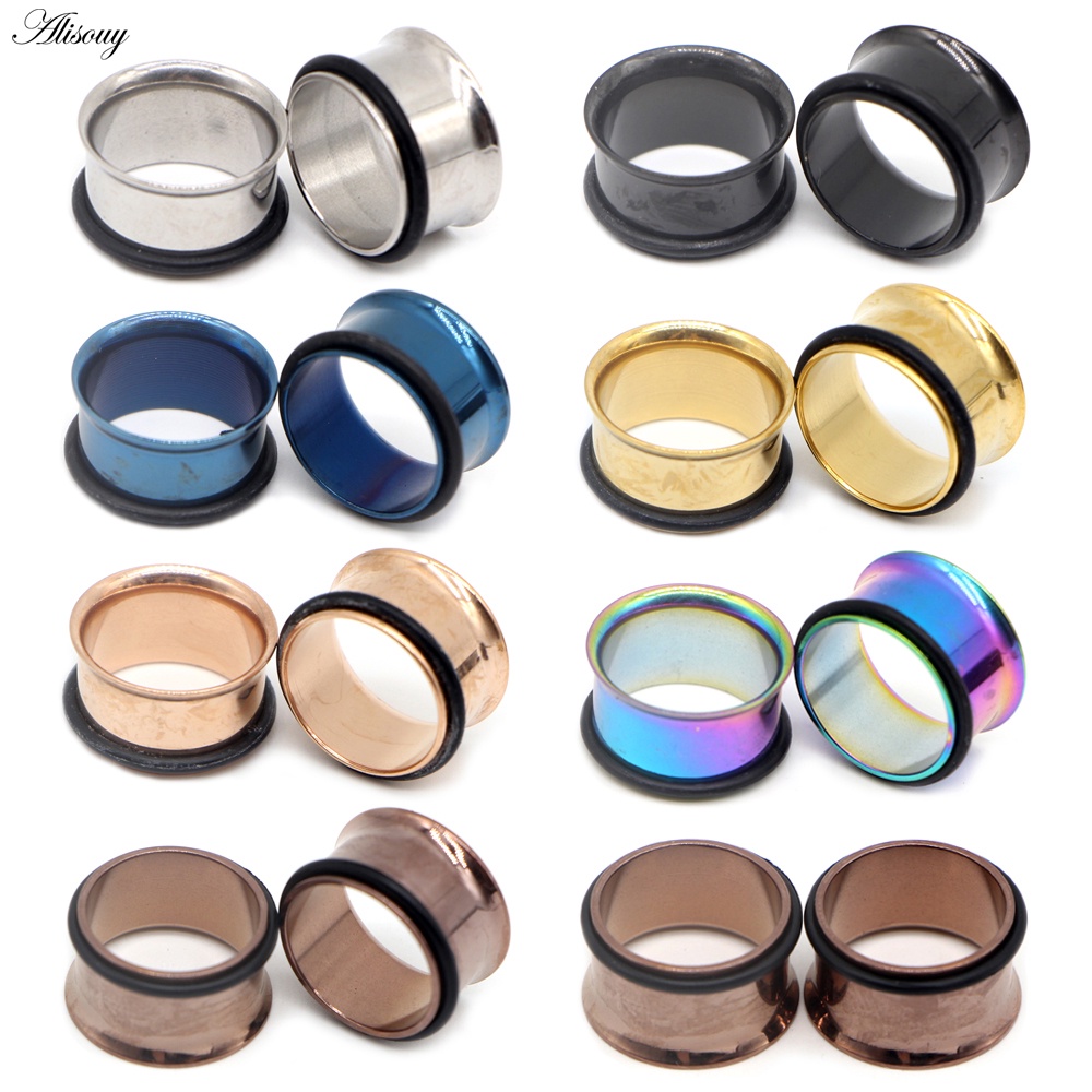 Bộ 2 Khuyên Nong Tai Bằng Thép Không Gỉ Màu Vàng Hồng 6mm-25mm