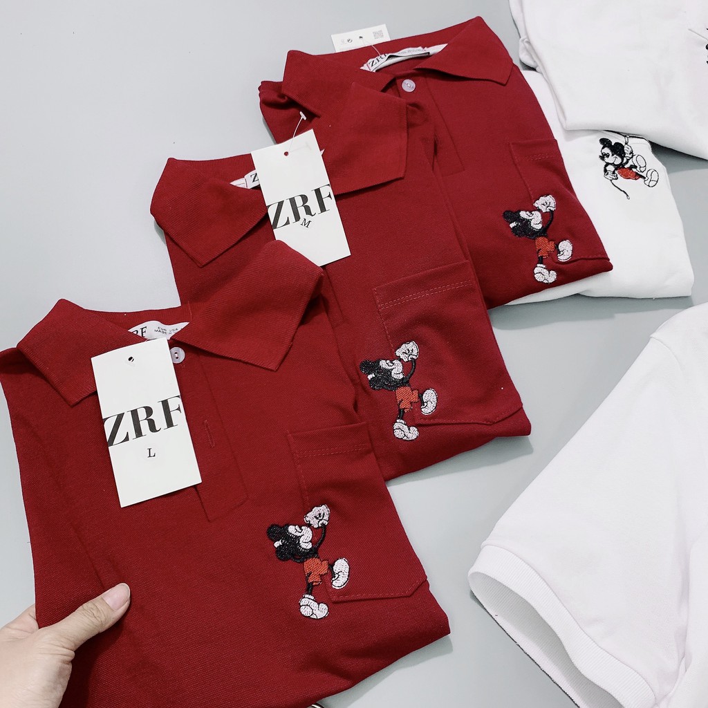 Áo phông polo có cổ thêu mickey