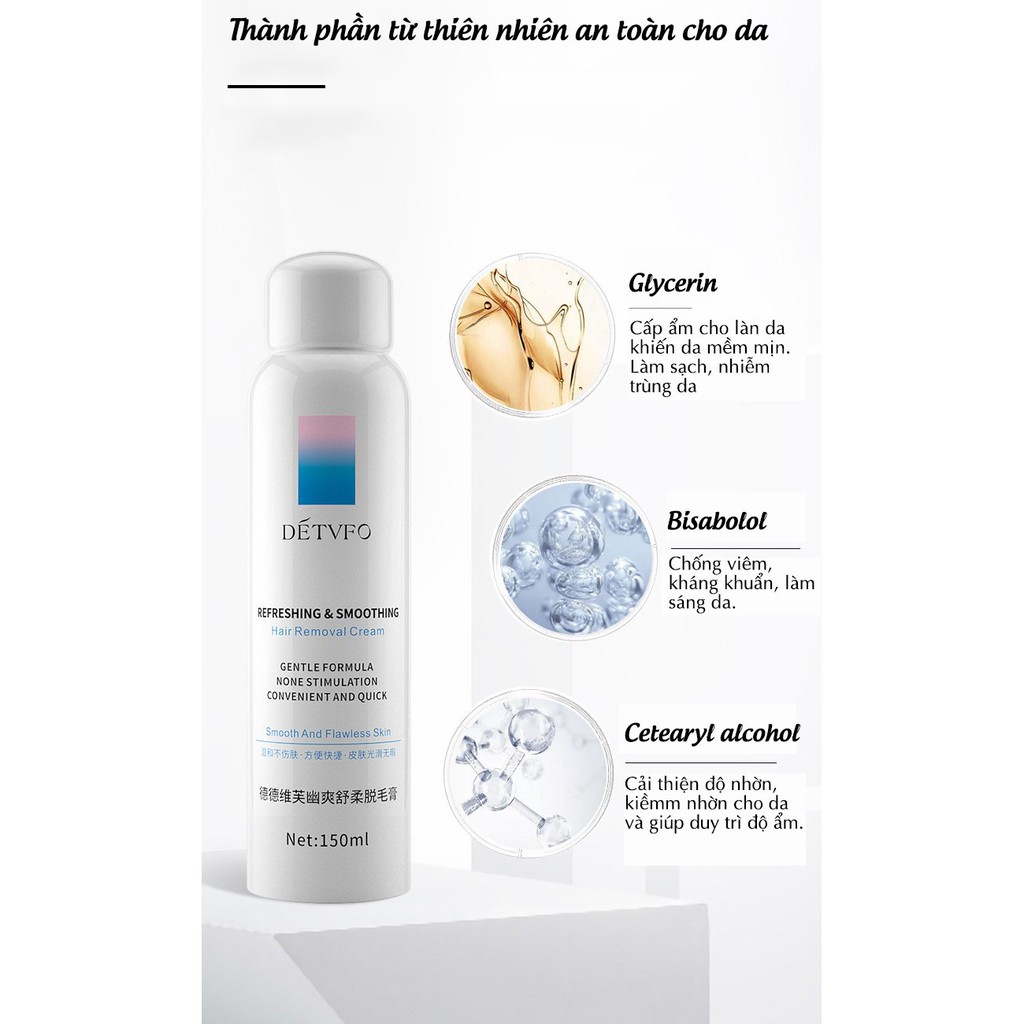 Chai Tẩy Lông Dạng Xịt DetvFo 150ML - Tạo bọt mịn, không gây kích ứng! | BigBuy360 - bigbuy360.vn