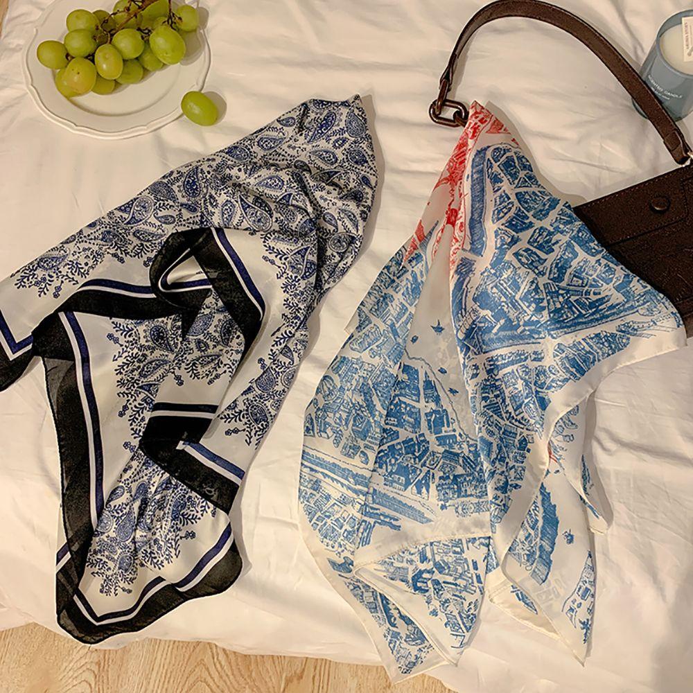 Khăn Choàng Vuông Họa Tiết Chấm Bi / Kẻ Sọc / Hoa Thanh Lịch Dành Cho Nữ 2