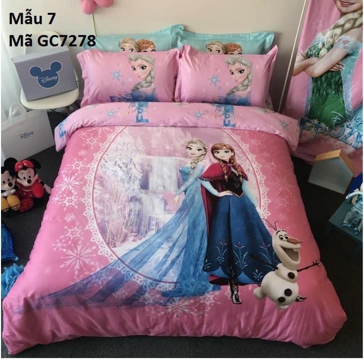 GC7278 Bộ chăn ga gối cho Gường trẻ em 1.2m, 1.3m Cotton 100% hình Công chúa Elsa, Người nhện, Micky hàng nhập