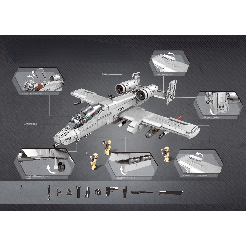 961 Mô Hình Lắp Ráp Máy Bay Chiến Đấu MOC WW2 A-10 Thunderbolt Hog Mới