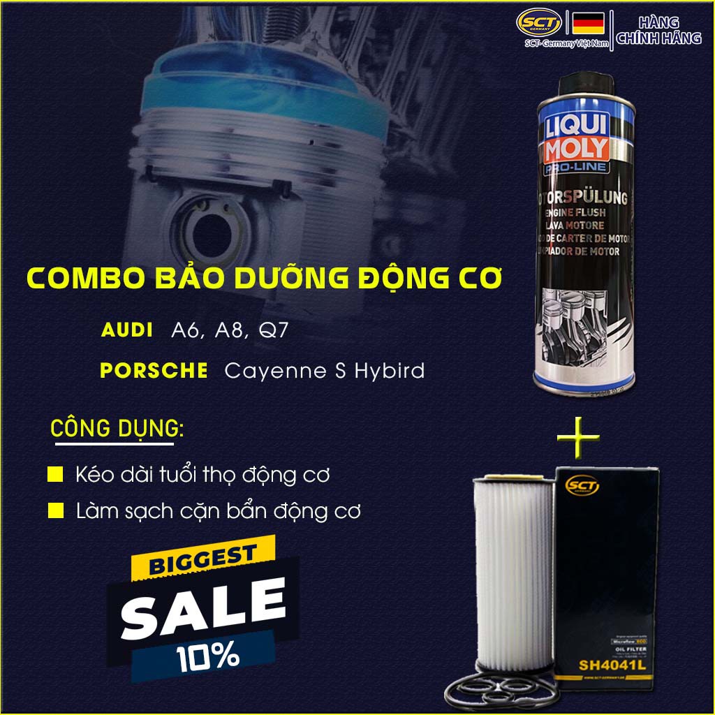 Combo Bảo Dưỡng Động Cơ: Audi A6, A8, Q7 Gồm Lọc Nhớt SCT SH 4041L + Súc Động Cơ Liqui [Chính Hãng]