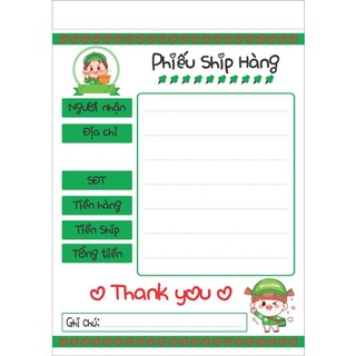 Set 20 tờ phiếu ship 10*15