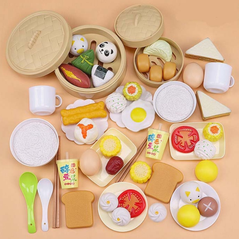 Bộ đồ chơi nấu ăn cho bé 56 chi tiết AIQ bằng nhựa, set bánh bao DIMSUM mini nhiều món ăn hấp dẫn