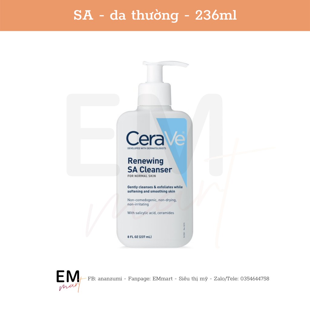 [Bản Mỹ và Pháp] Sữa rửa mặt Cerave Foaming Cleanser, Cerave Hydrating Facial Cleanser, Cerave SA Smoothing Cleanser