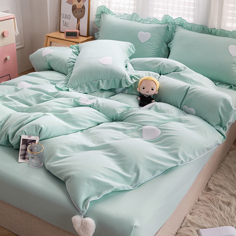 Ins net red washed cotton four piece set Korean princess style girl's beloved quilt cover bed sheet bedding