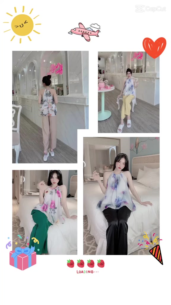 Áo yếm voan tơ in họa tiết, áo 2 lớp phối quần lụa mango, quần có túi | BigBuy360 - bigbuy360.vn