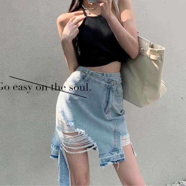 Chân váy jeans rách cá tính có bigsize