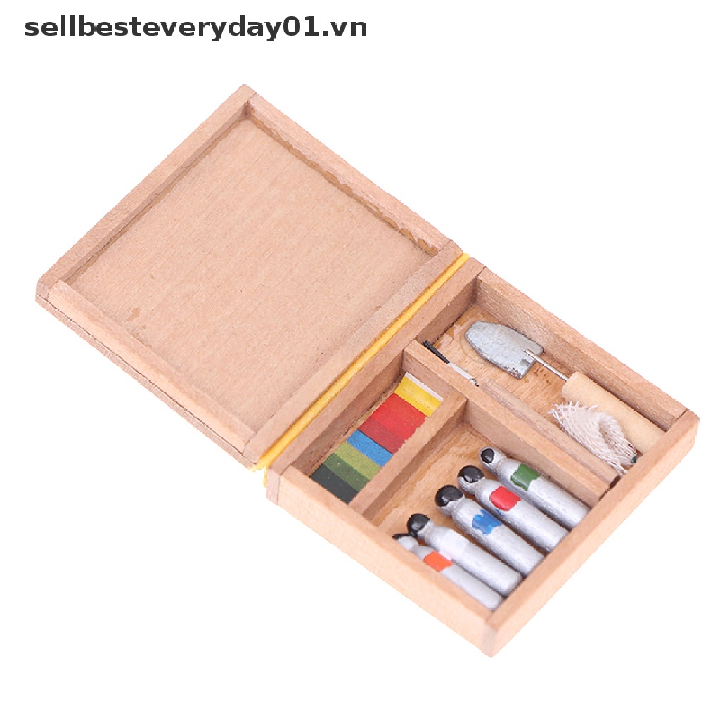 Mô hình hộp gỗ đựng màu vẽ nghệ thuật trang trí nhà búp bê tỉ lệ 1:12