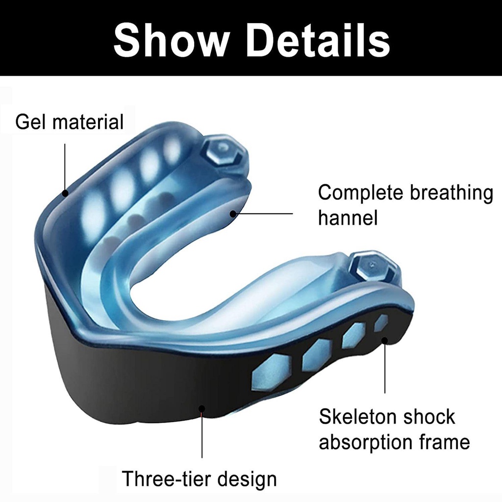 JONYE Đai Bảo Vệ Miệng Khi Chơi Thể Thao Bóng Bầu Dục Chuyên Nghiệp Màu Đen Và Xanh Dương