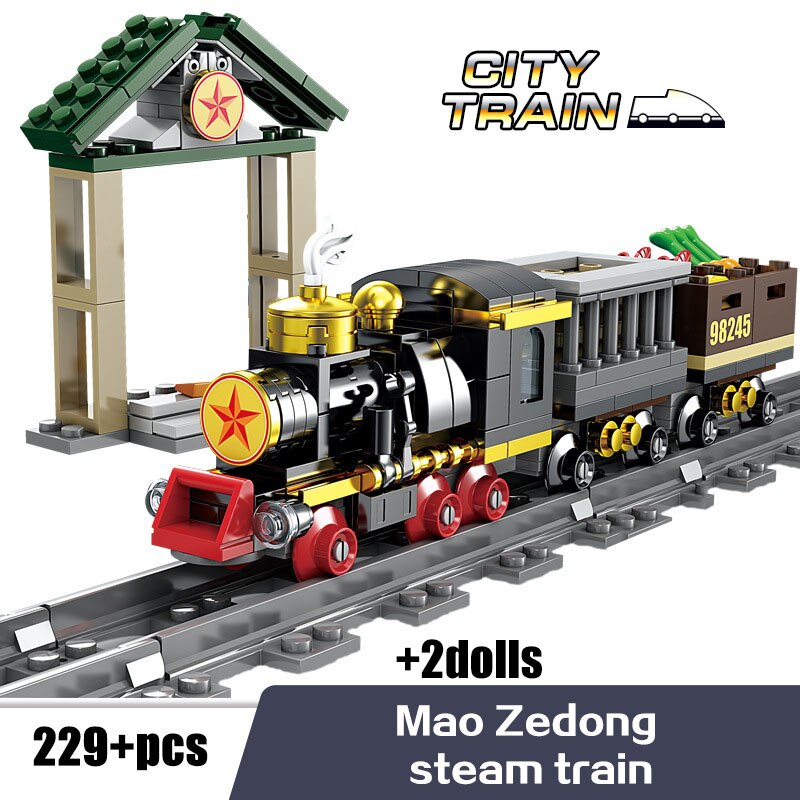KAZI Steam-Era Freight Train Building Block  Compatible High-speed Rail Train Magnetic Track Classic Children Locomotive Toys for Gifts
