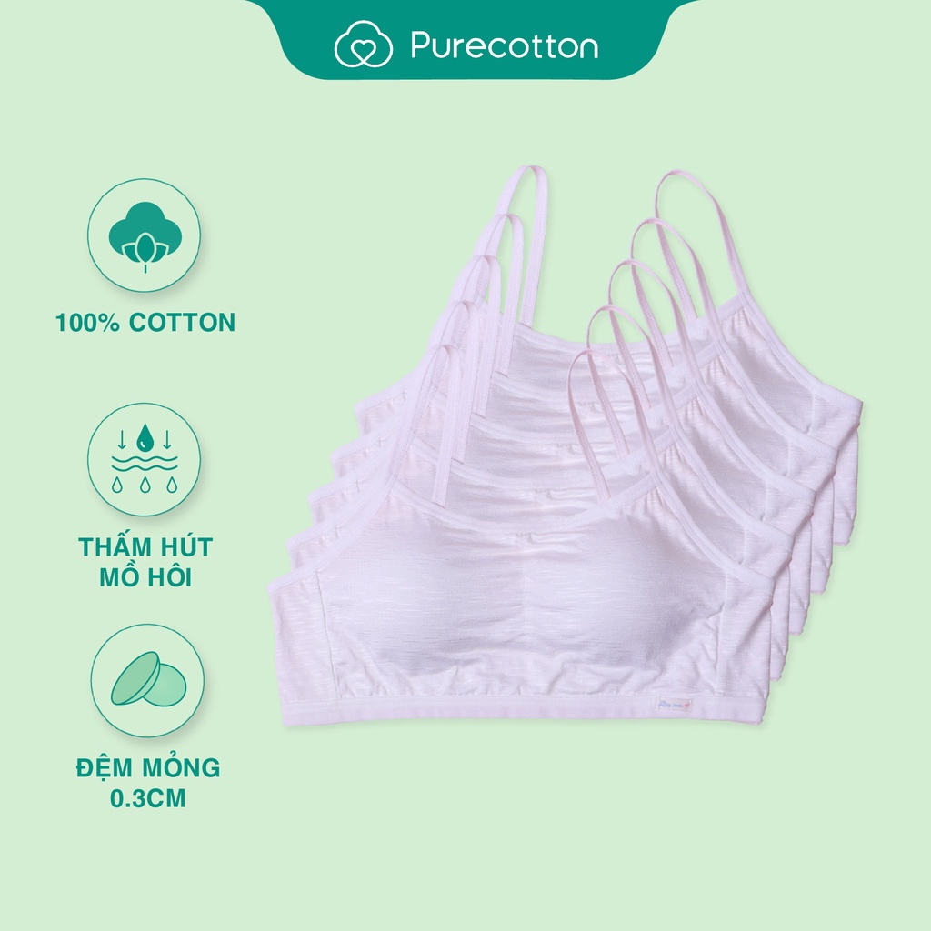 Combo 5 áo lót học sinh Purecotton cho bé gái mới lớn chất liệu cotton cao cấp kiểu dáng chui đầu có đệm mỏng PC013