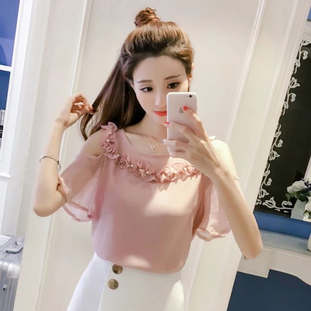 (HÀNG K CÓ SẴN) Áo voan trễ vai điệu lắm (2 màu - kèm ảnh thật)