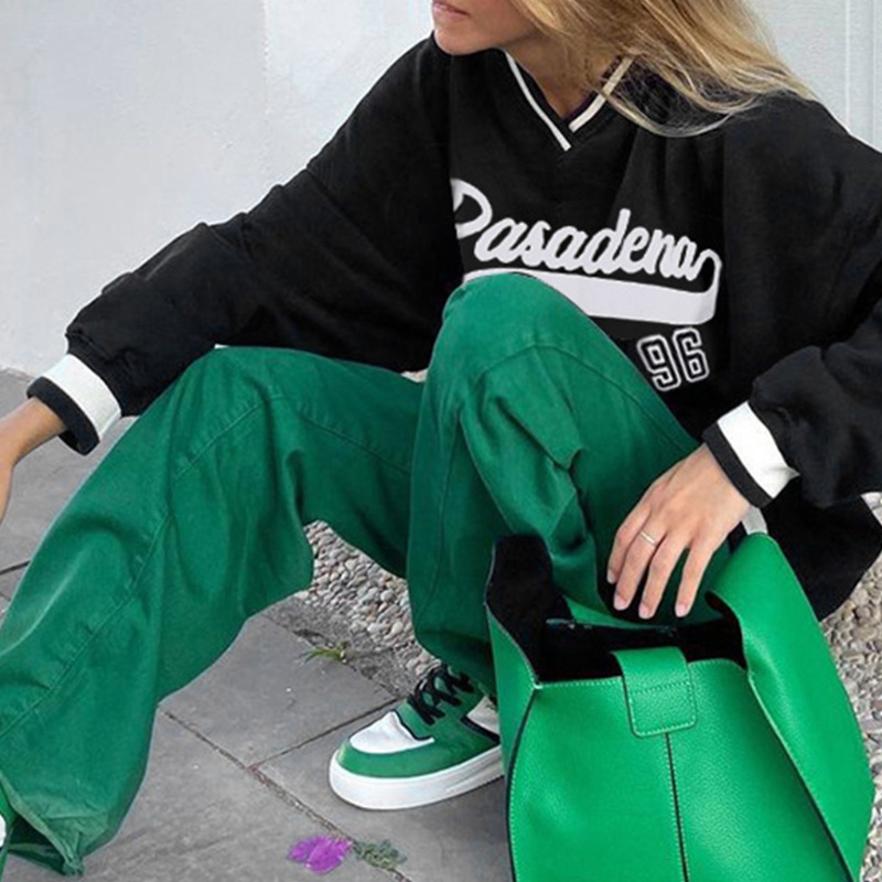 Áo Nỉ Nữ Dài Tay Cổ Chữ V Form Rộng Thời Trang Hàn